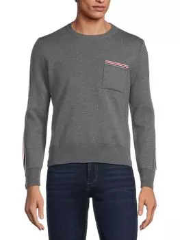 Свитер из смесовой мериносовой шерсти с накладными карманами Thom Browne, серый
