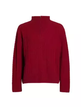 Свитер из смесовой шерсти косой вязки с молнией четверть Saks Fifth Avenue, красный