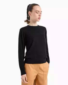 Свитер из смесовой шерсти мериноса с фирменным логотипом Armani Exchange, черный