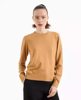 Свитер из смесовой шерсти мериноса с фирменным логотипом Armani Exchange, цвет Caramelo