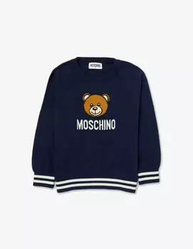 Свитер из смесовой шерсти с логотипом Moschino, синий
