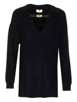Свитер из смесовой шерсти с V-образным вырезом Elisabetta Franchi, черный