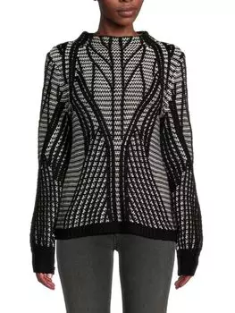 Свитер из смесовой шерсти с воротником-стойкой Donna Karan, цвет Ivory Black