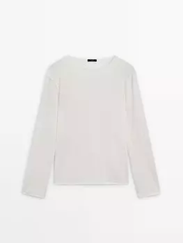 Свитер из смесовой шерсти с вырезом-лодочкой Massimo Dutti, бежевый