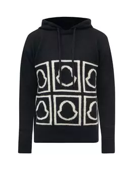 Свитер из смесовой шерсти с жаккардовым логотипом Moncler, черный