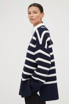 Свитер из смесовой шерсти Samsoe Samsoe Samsoe, темно-синий