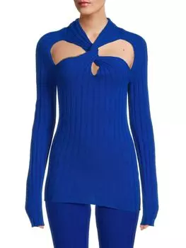 Свитер из смесовой шерсти в рубчик с вырезами Versace, синий