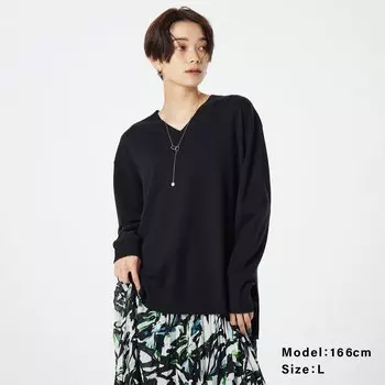 Свитер из сверхтонкой смеси мериносовой шерсти с V-образным вырезом PLST, черный