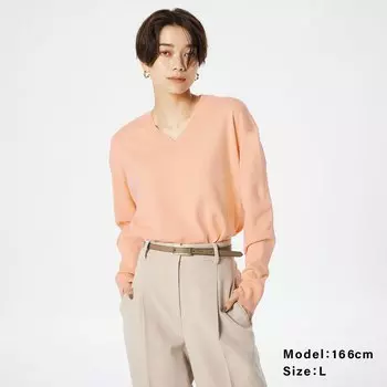 Свитер из сверхтонкой смеси мериносовой шерсти с V-образным вырезом PLST, оранжевый