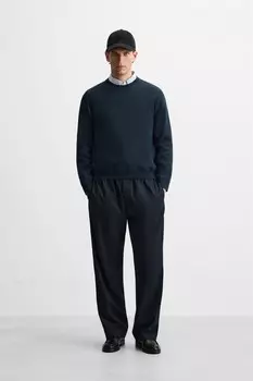 Свитер из текстурированного хлопка ZARA, темно-синий