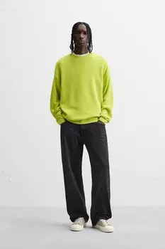Свитер из текстурированного хлопка ZARA, зеленый