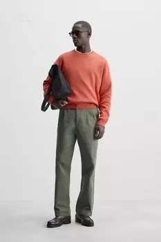 Свитер из текстурированной хлопковой смеси ZARA, светло-красный