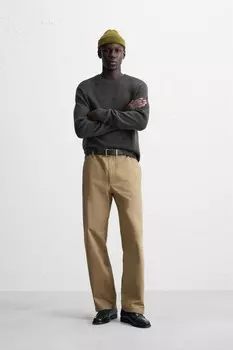 Свитер из текстурной шерсти ZARA, серо-коричневый