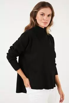 Свитер из тонкого трикотажа с длинной спинкой и высоким воротником 4615002 Lela, черный