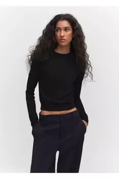 Свитер из тонкой ткани на молнии Mango, черный