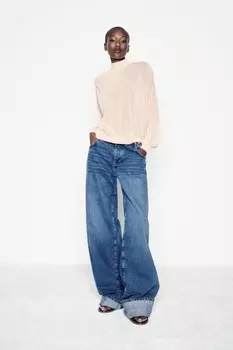 Свитер из тонкой тяжёлки с высоким воротом ZARA, пастельно-розовый