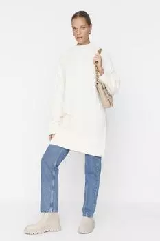 Свитер из трикотажа с косой цвета экрю Trendyol Modest