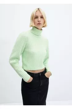 Свитер из трикотажа с высоким воротником Mango, зеленый