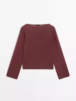 Свитер изнаночной вязки из смесового льна Massimo Dutti, бордовый