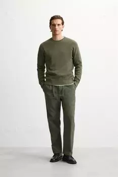 Свитер изнаночной вязки ZARA, оливково-зеленый