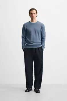 Свитер изнаночной вязки ZARA, средне-синий