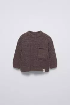 Свитер изнаночной вязки ZARA, темно-коричневый