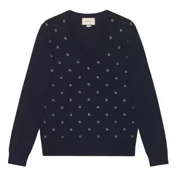 Свитер jacquard-motif v-neck jumper 'navy' Gucci, синий