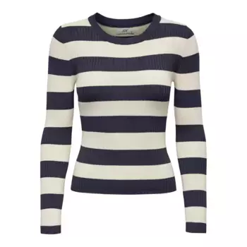 Свитер JDY с круглым вырезом "JDYPLUM L/S O-NECK PULLOVER KNT NOOS", цвет Sky Captain Stripes:W Eggnog Stripes