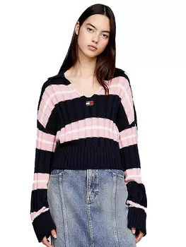 Свитер jeans maglioncino crop squadrato a righe Tommy, синий