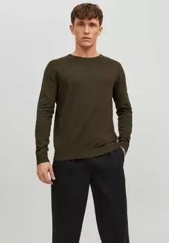 Свитер JJEEMIL CREW NECK NOOS Jack & Jones, оливковая ночь