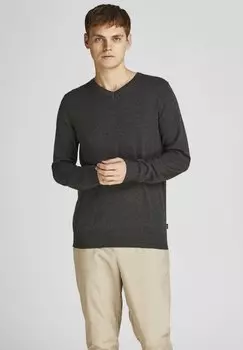 Свитер JJEEMIL V-NECK NOOS Jack & Jones, темно-серый меланж