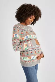 Свитер JoJo Maman Bb с рождественскими мотивами и скандинавским узором Jojo Maman Bb, серый