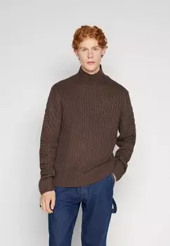 Свитер JORCOSY CABLE HIGH NECK Jack & Jones, шоколадно-коричневый