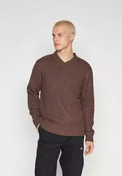 Свитер JORCOSY CABLE V-NECK Jack & Jones, шоколадно-коричневый