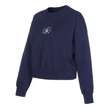 Свитер jordan solid color embroidered round neck long sleeves hoodie navy blue Nike, синий