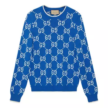 Свитер jumbo gg jacquard crew neck sweater 'blue ivory' Gucci, синий