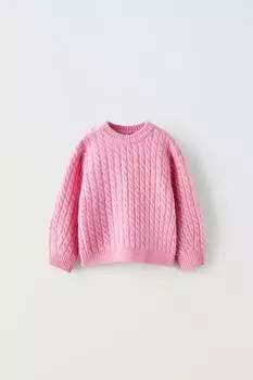 Свитер кабельной трикотажи ZARA, розовый