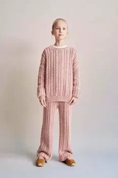 Свитер кабельной трикотажи ZARA, розовый