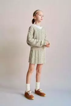 Свитер кабельной трикотажи ZARA, зеленоватый