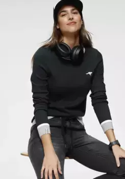 Свитер KangaROOS с круглым вырезом и контрастным краем, черный