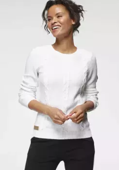 Свитер KangaROOS с круглым вырезом и великолепным узором кос, кремовый