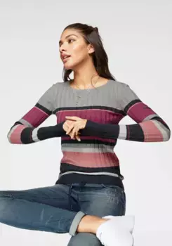 Свитер KangaROOS с круглым вырезом в спортивном полосатом дизайне, цвет Bunt-Lila