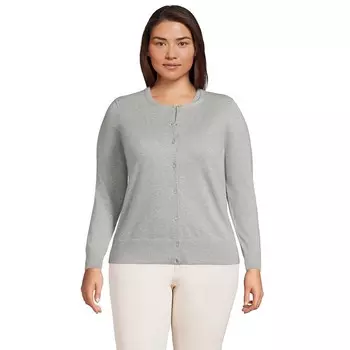 Свитер-кардиган из тонкого хлопка большого размера Lands' End, цвет Gray Heather