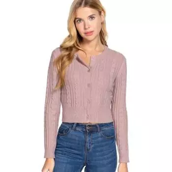 Свитер-кардиган с круглым вырезом и косами FASHNZFAB, бежево-розовый