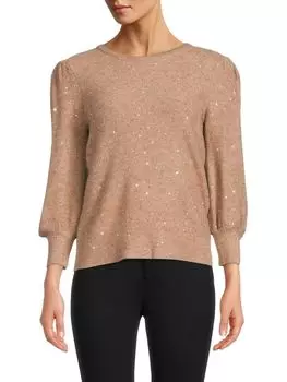 Свитер Karl Lagerfeld Paris с пышными рукавами и пайетками, бежевый