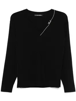 Свитер Karl Signature с V-образным вырезом Karl Lagerfeld, черный