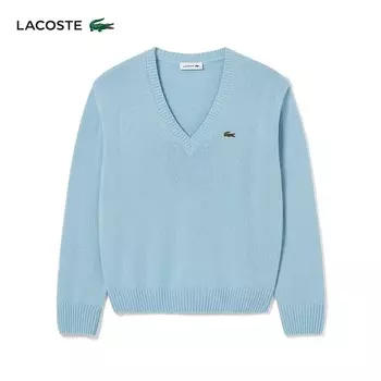 Свитер кашемировый женский Lacoste с v-образным вырезом, снежно-голубой
