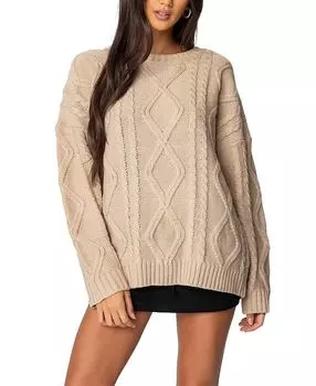 Свитер Kennedy Oversize с косичной вязкой Edikted, коричневый/бежевый