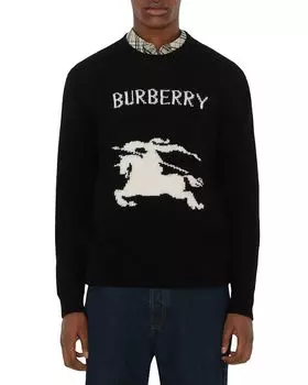 Свитер классического кроя из шерсти и кашемира с рисунком «Конный рыцарь» Burberry, черный