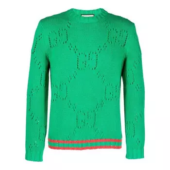 Свитер knit cotton sweater with web 'green' Gucci, зеленый